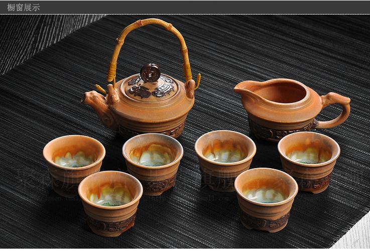 聚森 窑变提梁壶 复古陶瓷茶具套装 整套功夫茶具 窑变包茶壶茶杯