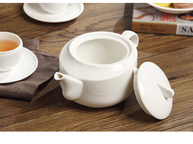 国玥创意家居茶具茶杯纯白茶具套装陶瓷茶壶配杯架碟步步高升螺纹