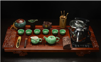 产品销售:茶具套装四合一整套创意礼品实木茶盘带电器青花特价茶具套装